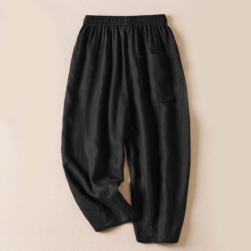 Summer Small Flower Embroidery Harem Pants With Pockets