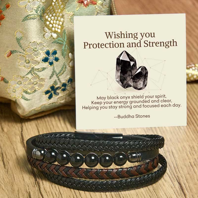 "Wishing You Protection and Strength" Black Onyx Bracelet Includes Gift Message Card