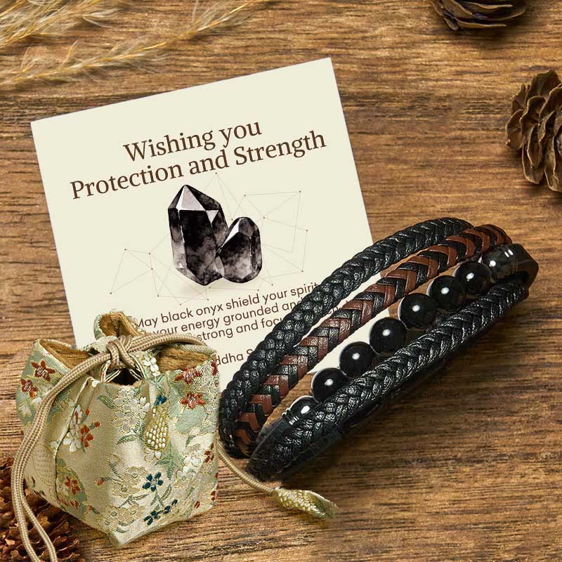 "Wishing You Protection and Strength" Black Onyx Bracelet Includes Gift Message Card
