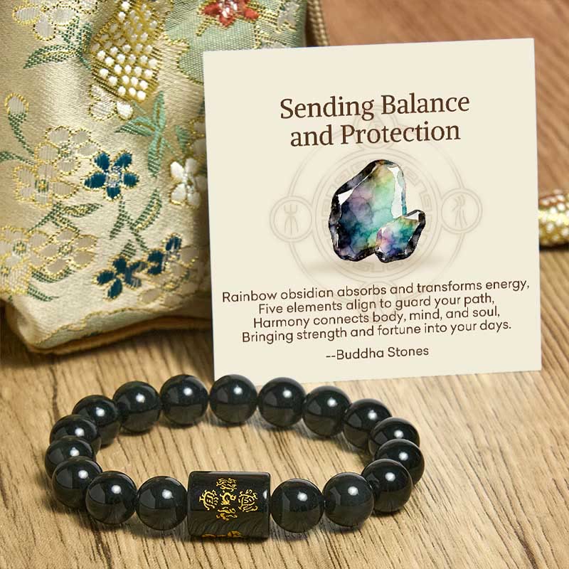 "Sending Balance and Protection" Rainbow Obsidian Bracelet Includes Gift Message Card