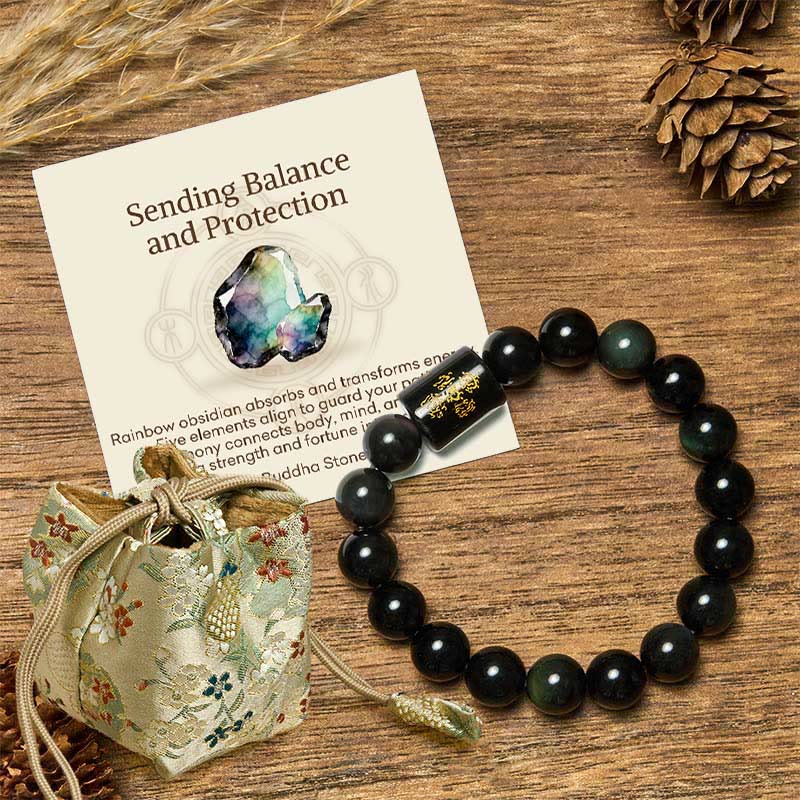 "Sending Balance and Protection" Rainbow Obsidian Bracelet Includes Gift Message Card