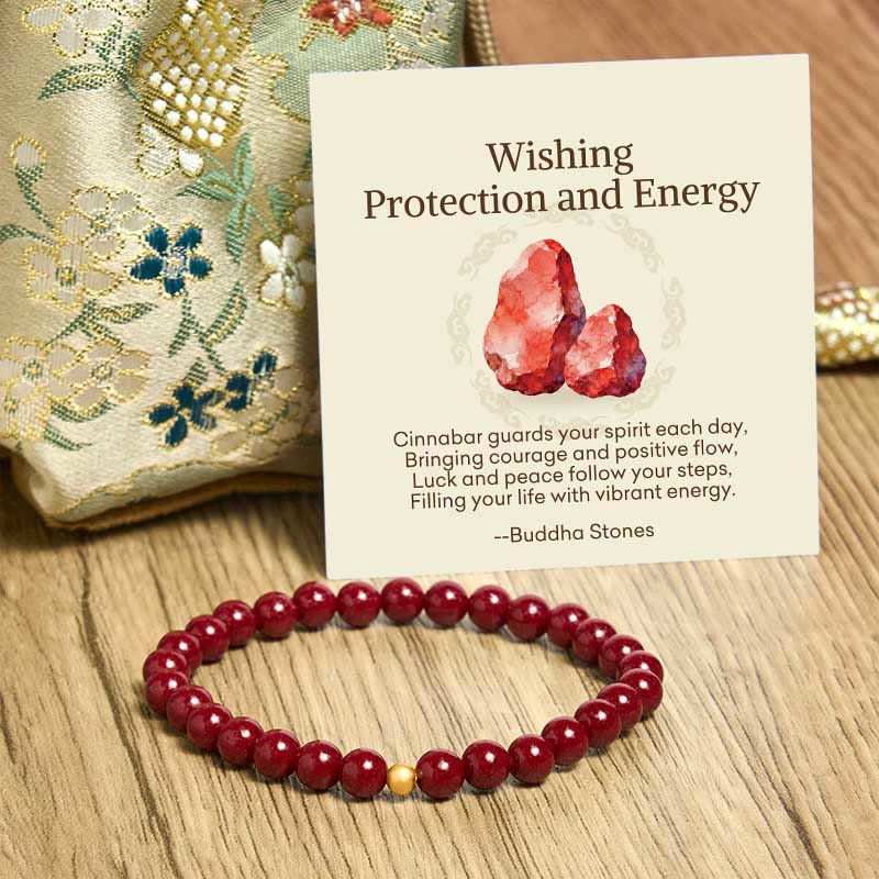 "Wishing Protection and Energy" Cinnabar Bracelet Includes Gift Message Card