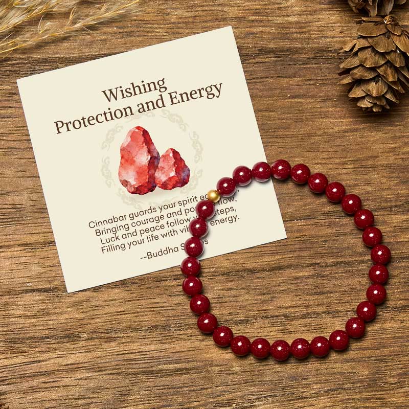 "Wishing Protection and Energy" Cinnabar Bracelet Includes Gift Message Card