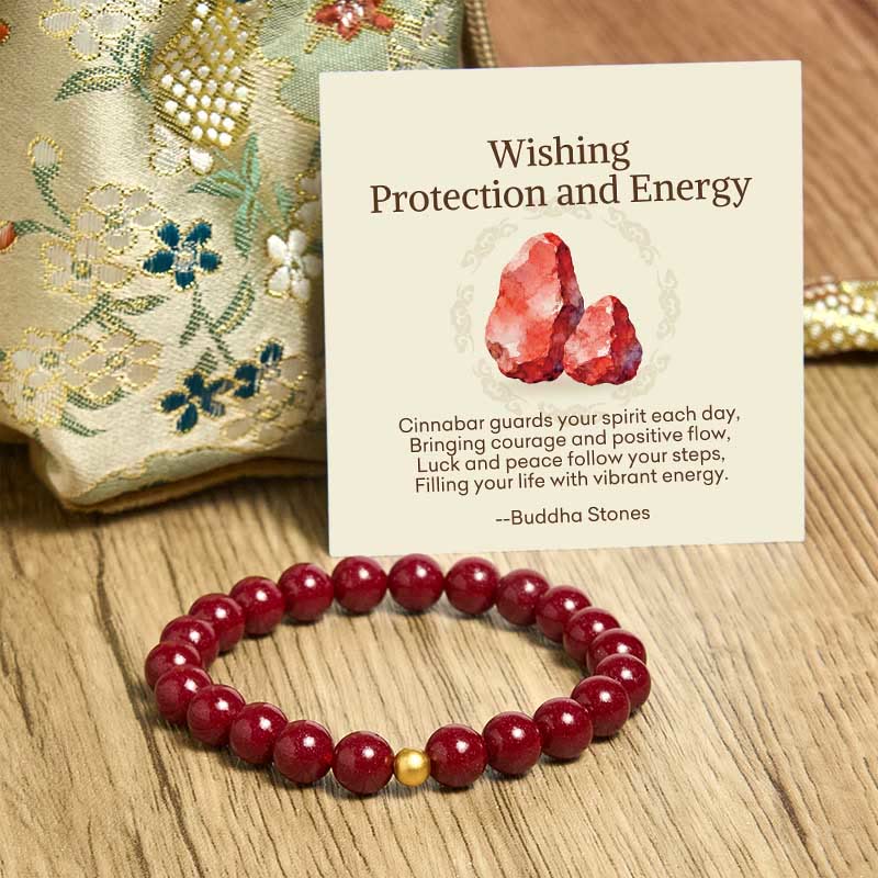 "Wishing Protection and Energy" Cinnabar Bracelet Includes Gift Message Card