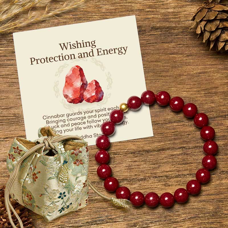 "Wishing Protection and Energy" Cinnabar Bracelet Includes Gift Message Card