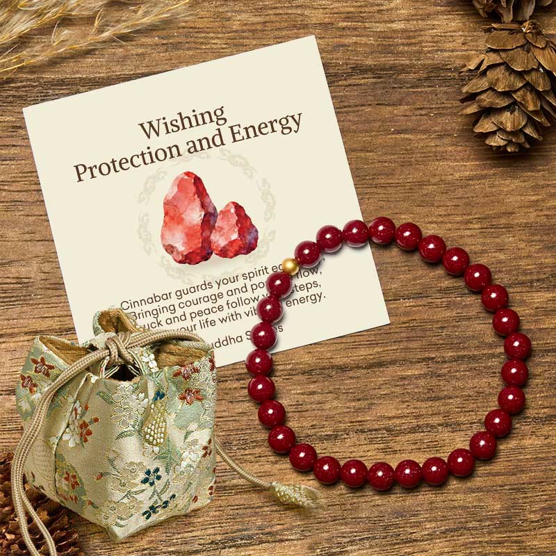 "Wishing Protection and Energy" Cinnabar Bracelet Includes Gift Message Card