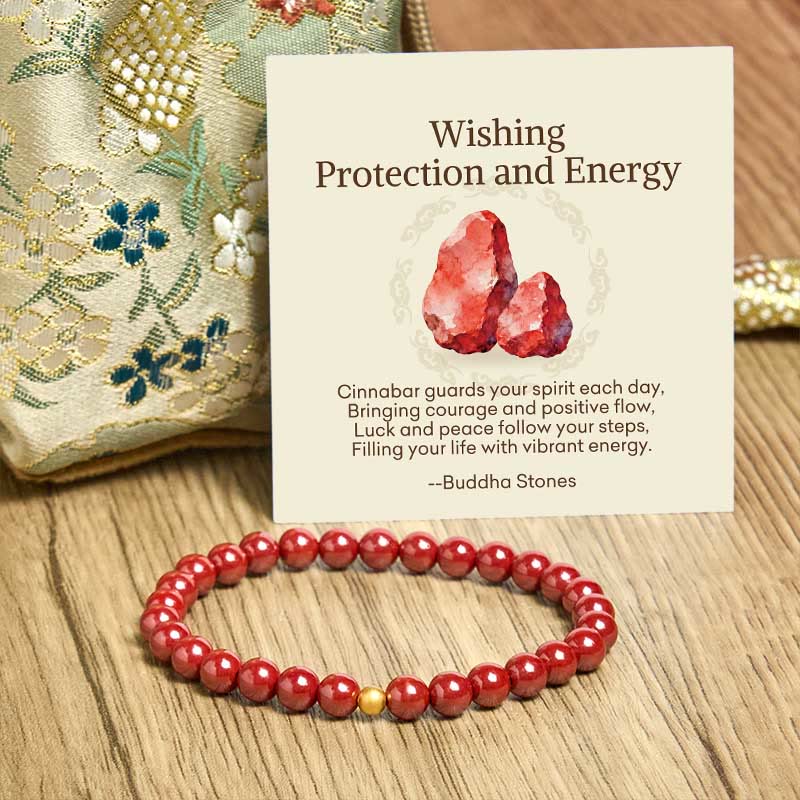 "Wishing Protection and Energy" Cinnabar Bracelet Includes Gift Message Card