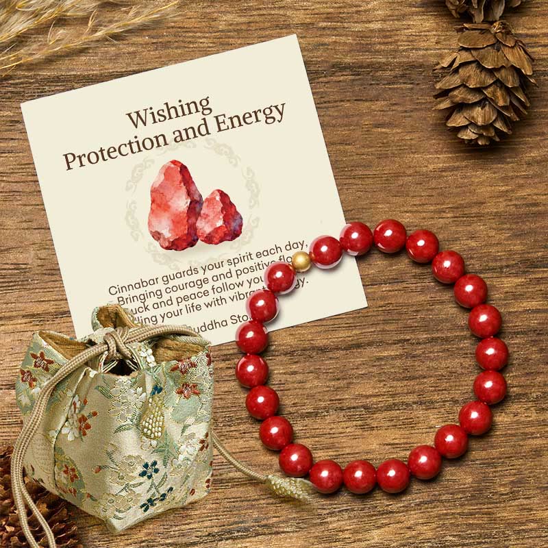"Wishing Protection and Energy" Cinnabar Bracelet Includes Gift Message Card