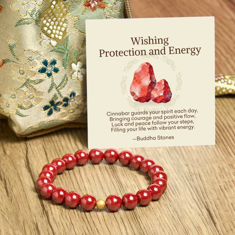 "Wishing Protection and Energy" Cinnabar Bracelet Includes Gift Message Card