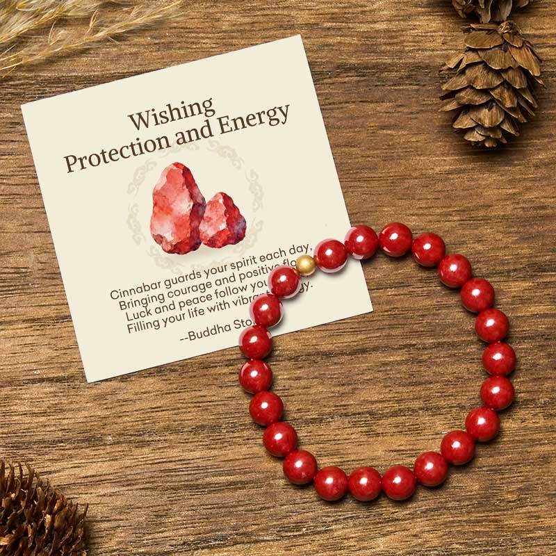 "Wishing Protection and Energy" Cinnabar Bracelet Includes Gift Message Card