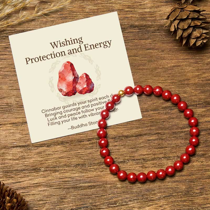 "Wishing Protection and Energy" Cinnabar Bracelet Includes Gift Message Card