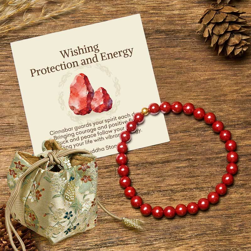 "Wishing Protection and Energy" Cinnabar Bracelet Includes Gift Message Card