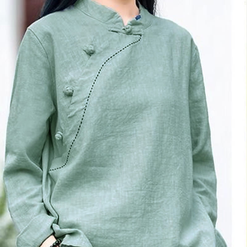 Oblique Collar Knot button Loose Linen Clothing