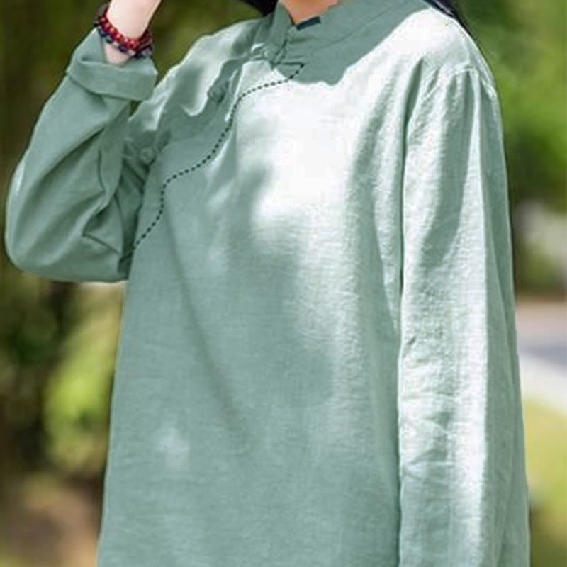 Oblique Collar Knot button Loose Linen Clothing