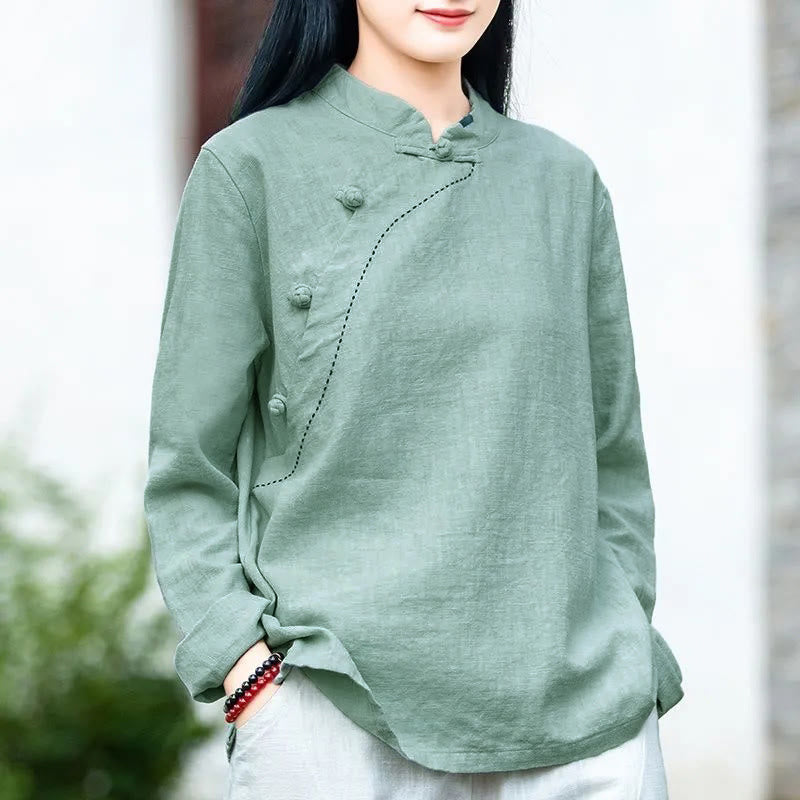 Oblique Collar Knot button Loose Linen Clothing