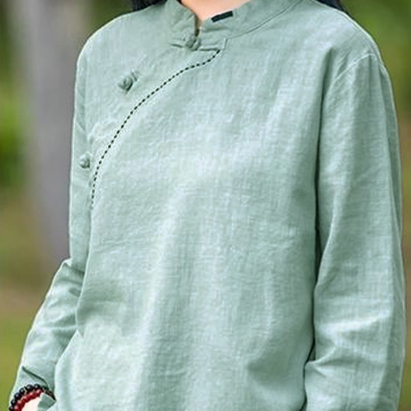 Oblique Collar Knot button Loose Linen Clothing