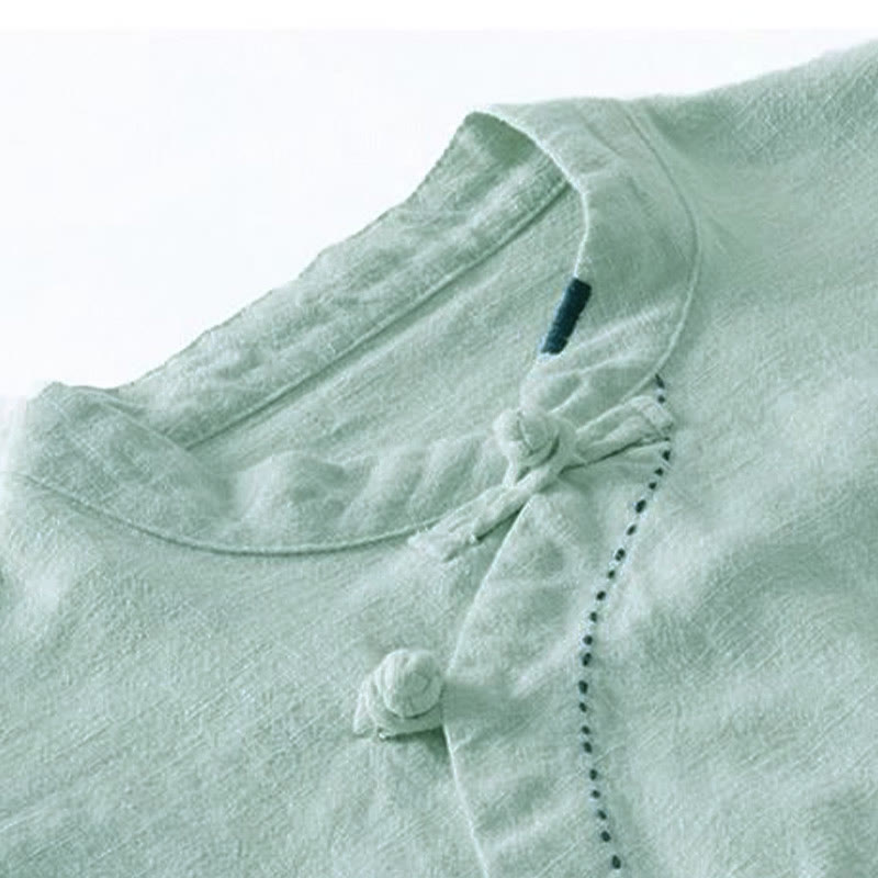 Oblique Collar Knot button Loose Linen Clothing