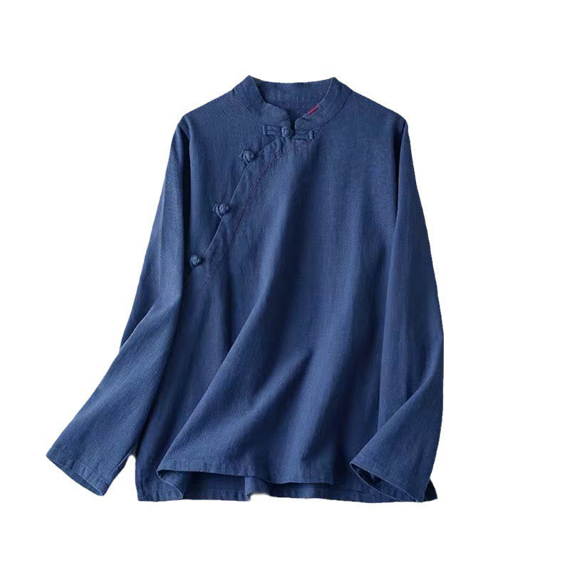 Oblique Collar Knot button Loose Linen Clothing