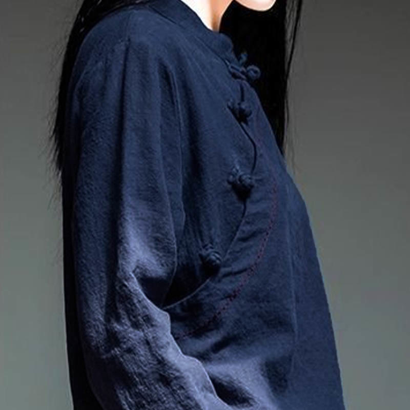 Oblique Collar Knot button Loose Linen Clothing