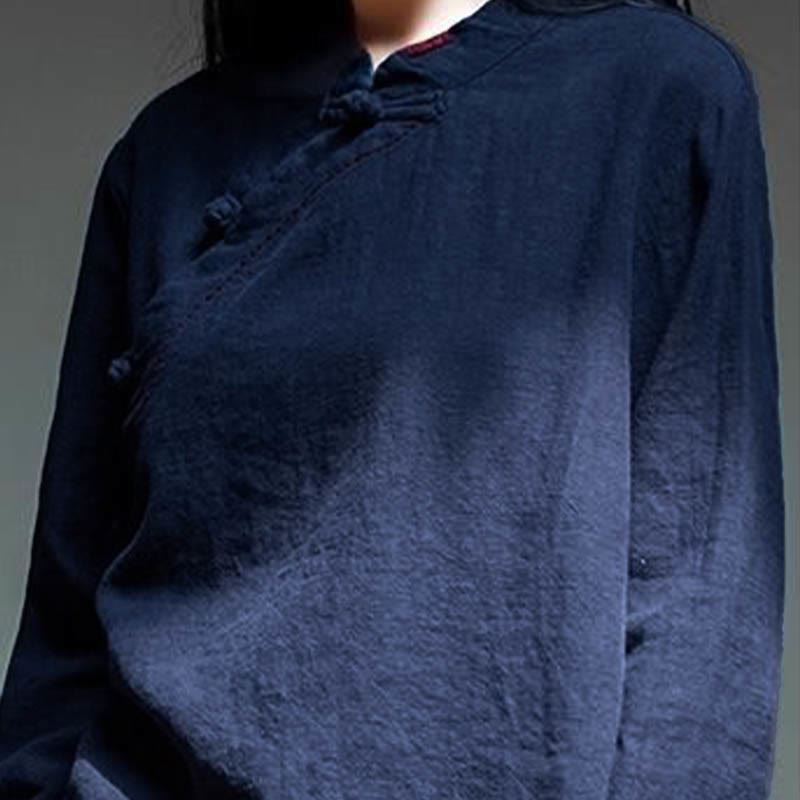 Oblique Collar Knot button Loose Linen Clothing