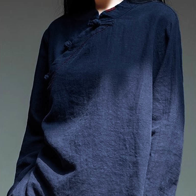 Oblique Collar Knot button Loose Linen Clothing