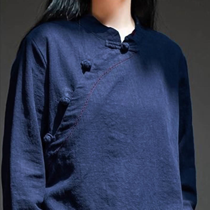 Oblique Collar Knot button Loose Linen Clothing