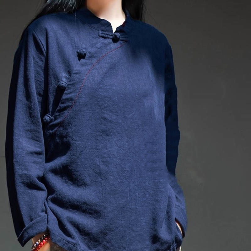 Oblique Collar Knot button Loose Linen Clothing