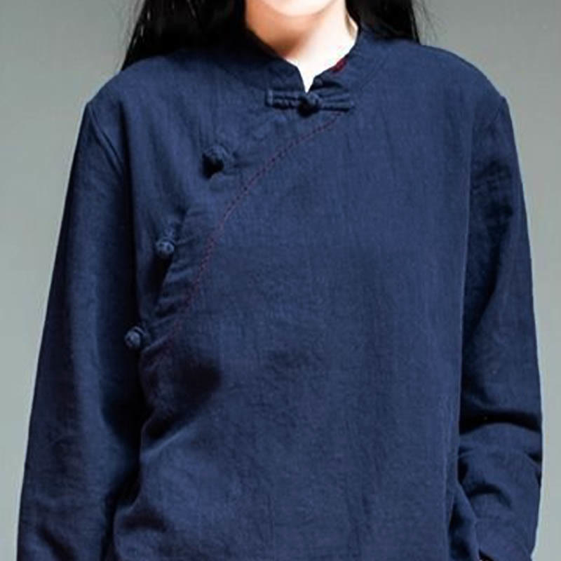 Oblique Collar Knot button Loose Linen Clothing