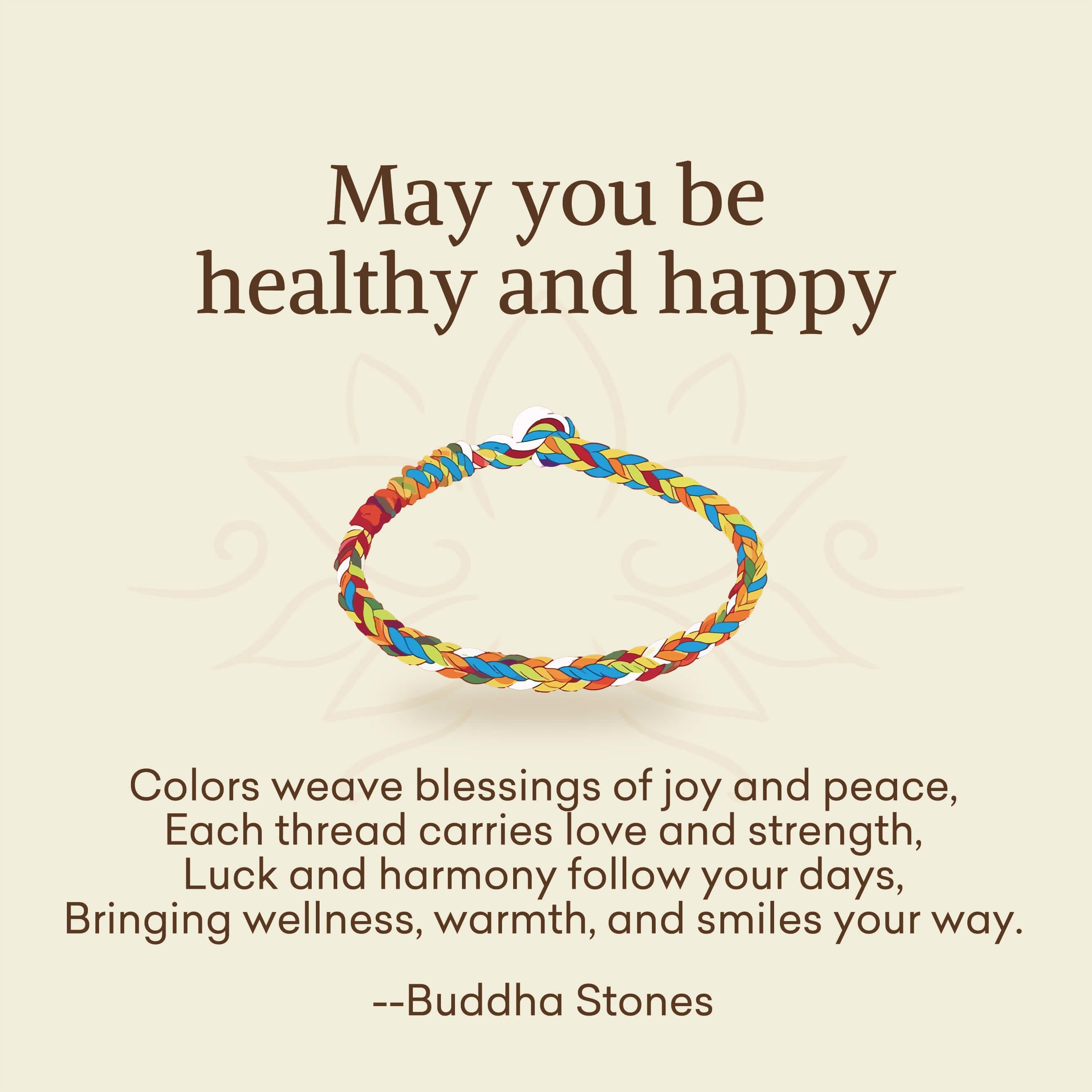 "May you be healthy and happy" Lucky Multicolored Bracelet Includes Gift Message Card
