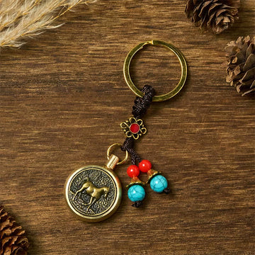 Year of the Horse Bringing in Wealth and Treasure Brass Key Chain