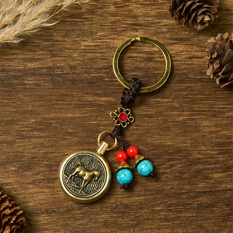 Year of the Horse Bringing in Wealth and Treasure Brass Key Chain