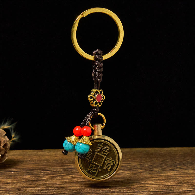 Year of the Horse Bringing in Wealth and Treasure Brass Key Chain