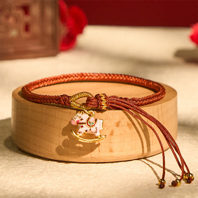 Braided Red String and Copper Horse Zodiac Anchor Bracelet