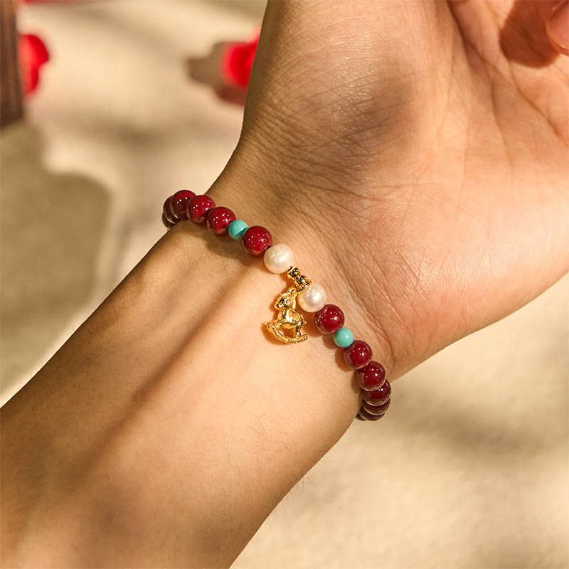 Year of the Horse Natural Cinnabar Pearl Blessing Bracelet