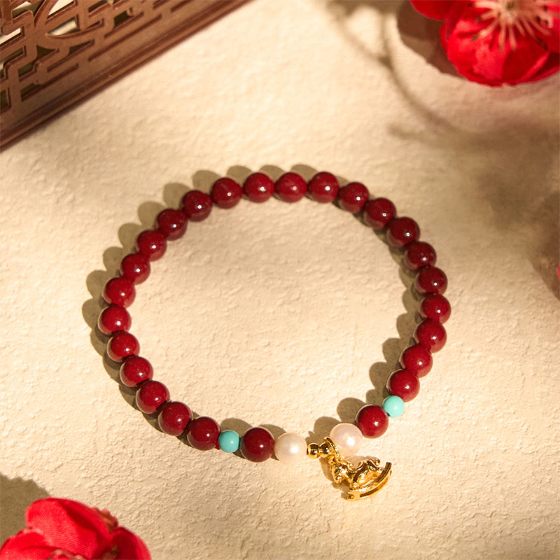 Year of the Horse Natural Cinnabar Pearl Blessing Bracelet