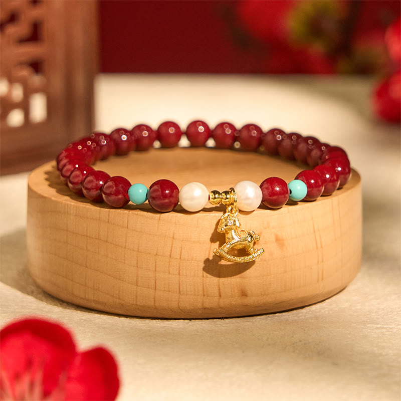 Year of the Horse Natural Cinnabar Pearl Blessing Bracelet