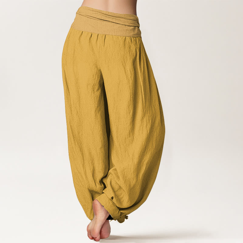 Goldenrod Pure Cotton Pleated Harem Pants for Meditation