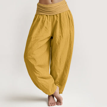 Goldenrod Pure Cotton Pleated Harem Pants for Meditation