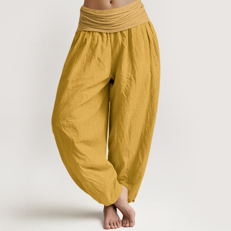 Goldenrod Pure Cotton Pleated Harem Pants for Meditation