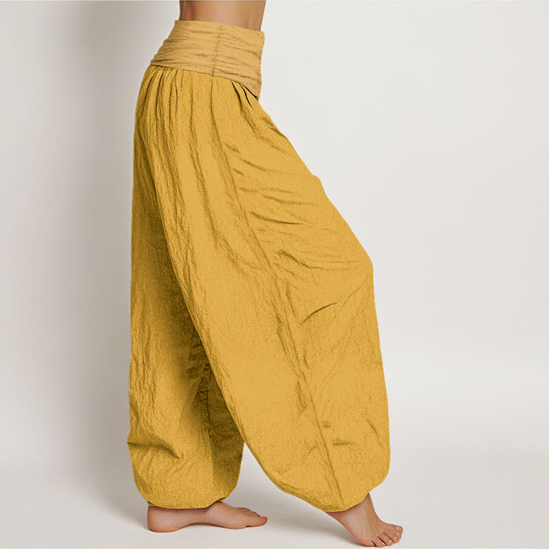 Goldenrod Pure Cotton Pleated Harem Pants for Meditation