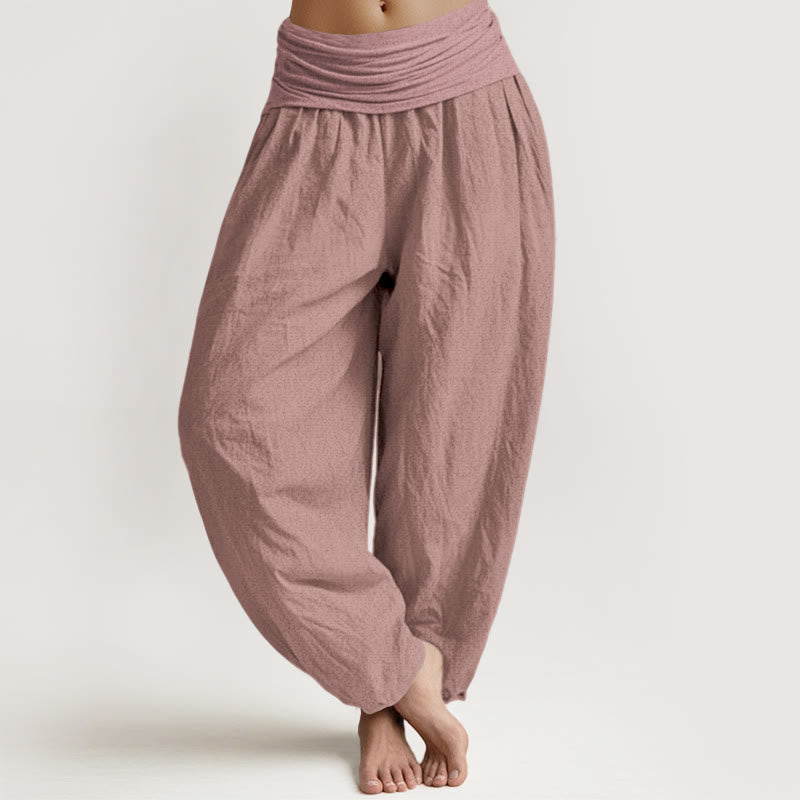 LightPink Pure Cotton Women's Elastic Waist Harem Pants