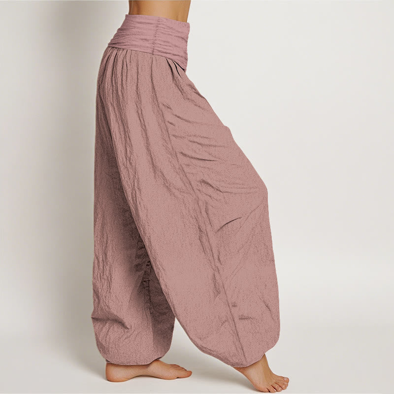 LightPink Pure Cotton Women's Elastic Waist Harem Pants