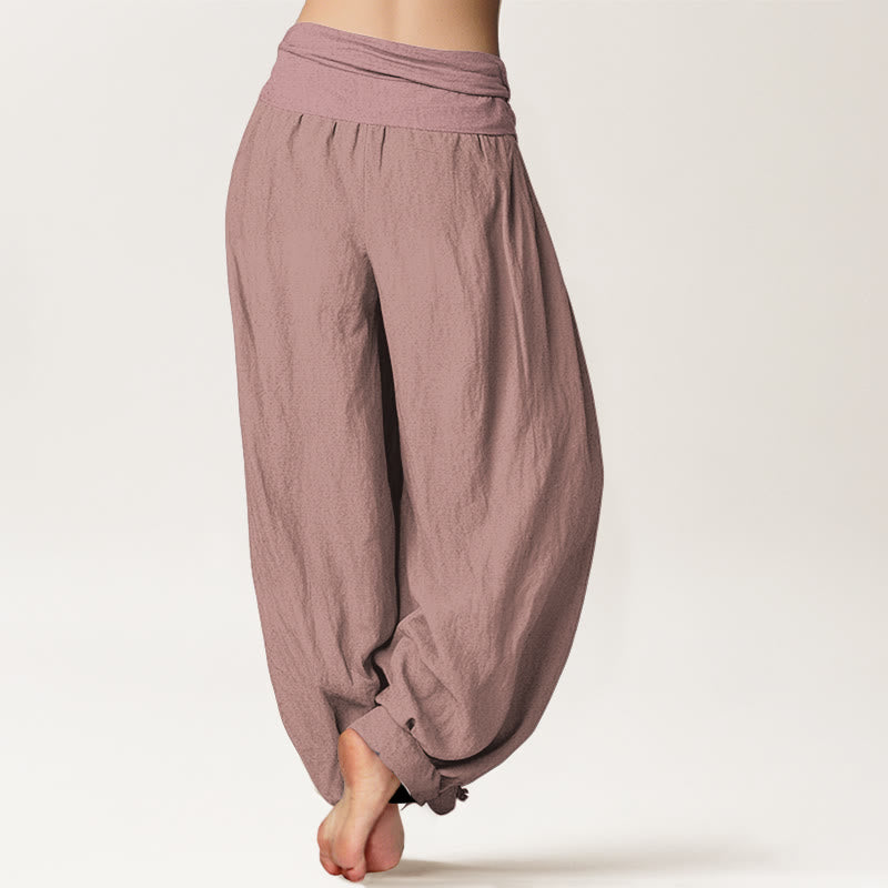 LightPink Pure Cotton Women's Elastic Waist Harem Pants