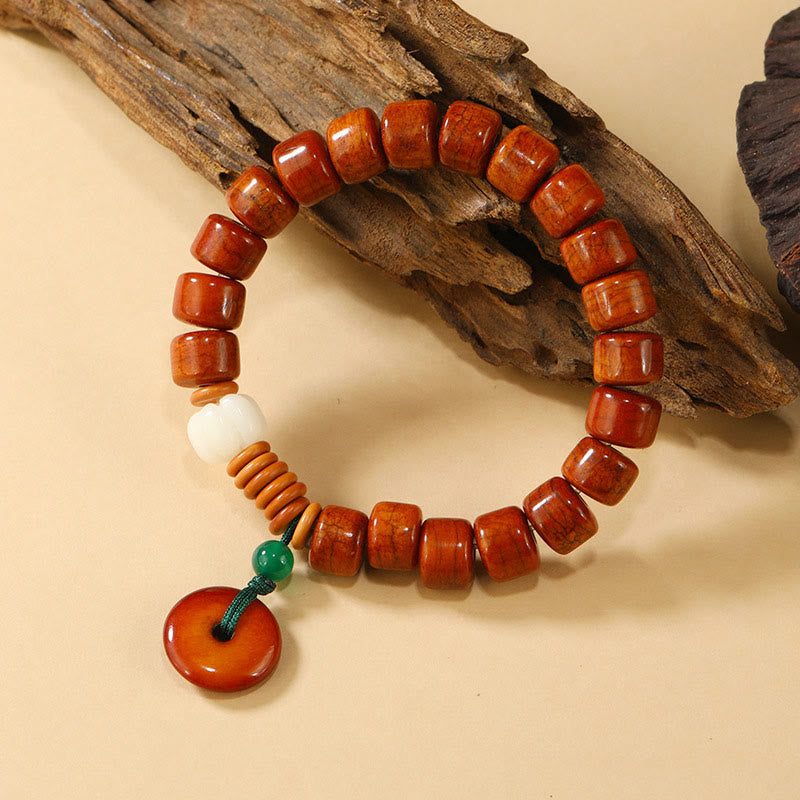Bodhi Seed Bone Bead Bracelet with Ping An Kou & Lotus Designs