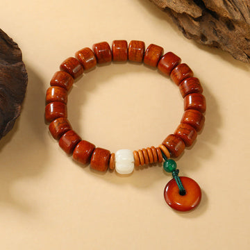 Bodhi Seed Bone Bead Bracelet with Ping An Kou & Lotus Designs