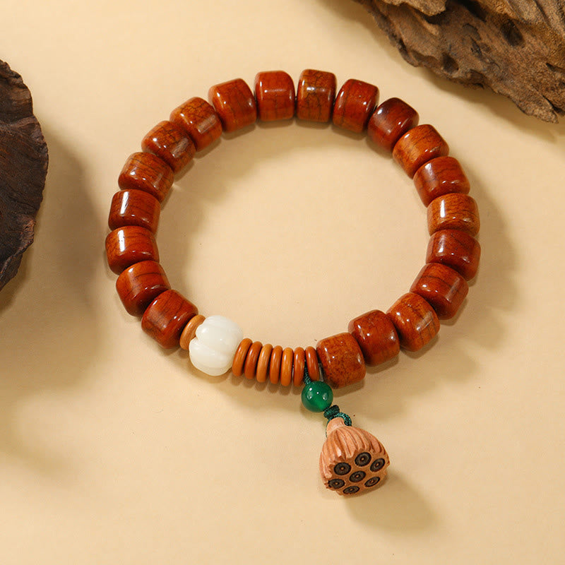 Bodhi Seed Bone Bead Bracelet with Ping An Kou & Lotus Designs