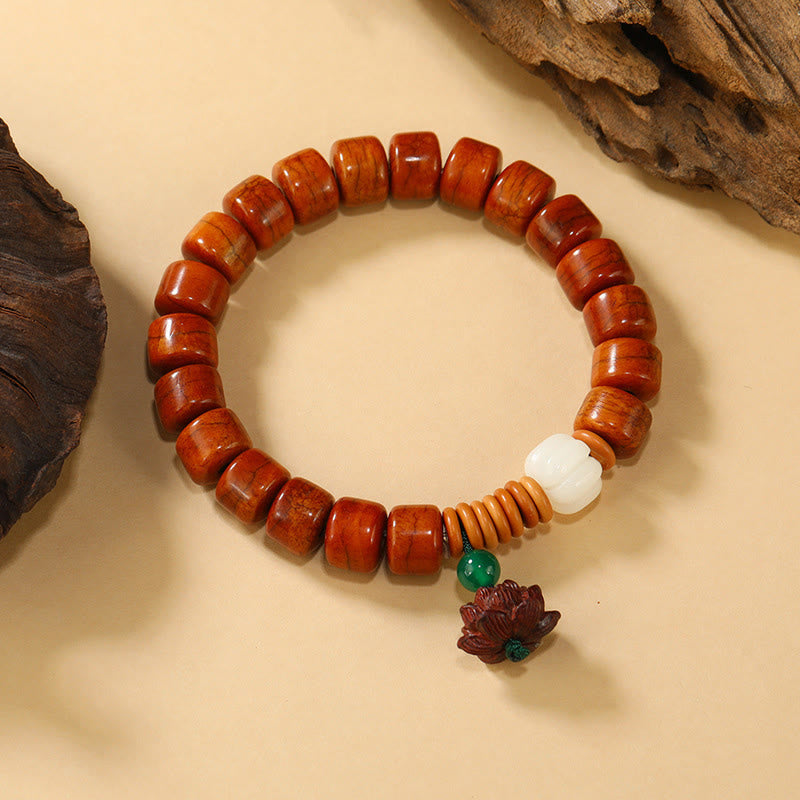 Bodhi Seed Bone Bead Bracelet with Ping An Kou & Lotus Designs