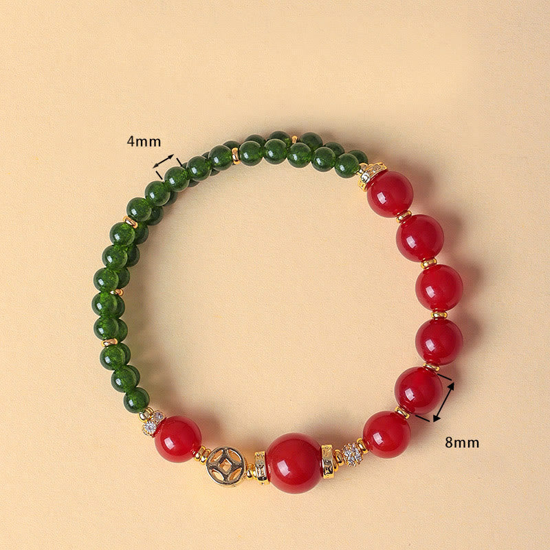 Natural Red Agate and Green Chalcedony Sterling Silver Double Wrap Bracelet
