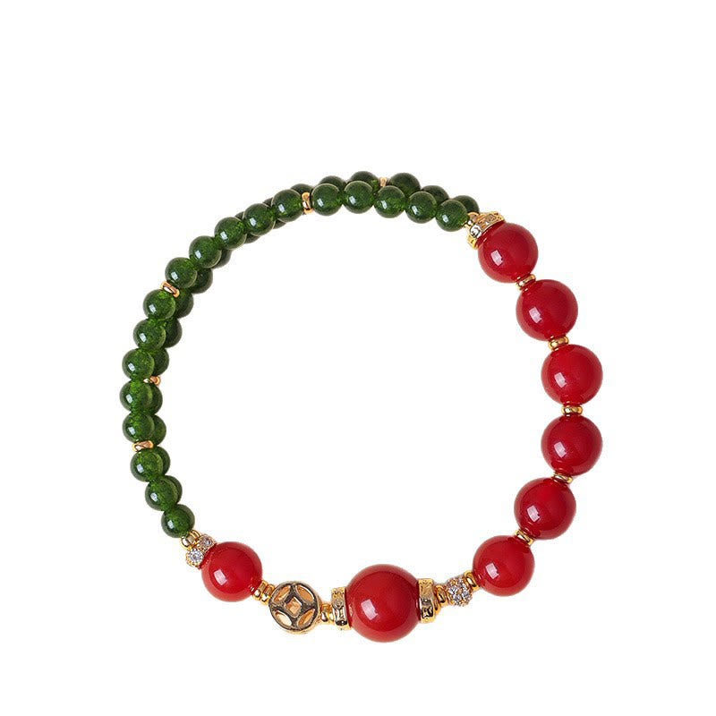 Natural Red Agate and Green Chalcedony Sterling Silver Double Wrap Bracelet