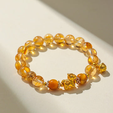 Year Of The Horse 8mm Citrine Pink Crystal Strawberry Quartz Protection Bracelet